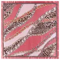 Pink leopard and chain print square silk scarf with pearl dot border 90x90cm - Pink