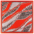 Square silk scarf with leopard print and golden chain pattern in vibrant orange red - Orange