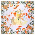 Carré de soie 60cm avec motifs floraux élégants orange et jaune sur fond blanc - Imprimé Floral Orange