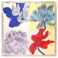 60cm Square silk satin scarf featuring elegant artistic floral prints in vibrant colors - Khaki Edge