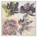 Quadratisches Seidentuch mit vierteiligem Blumenmuster und elegantem Glanzeffekt - Beiger Rand