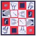 Seidig quadratisches Halstuch 53cm mit rotem Karomuster sowie Handtaschen- und Lippenstiftmotiv - 53cm / Marineblau