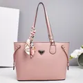 Pink lychee grain faux leather tote bag with silk scarf and triangle logo detail - Pink
