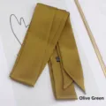 Close-up of olive green satin skinny scarf showing texture and premium pointed end stitching - 200cm / Olive Green