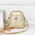 Pale gold lychee texture mini crossbody bag with double zippers and adjustable strap - Gold