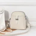 Elegant cream white crossbody mini bag with litchi texture and dual zippers - Off White