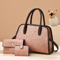 Chic quilted rose gold tote bag 3-piece set featuring shoulder bag and card holder - Pink