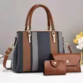 Set borse da donna 3 pezzi con borsa a tracolla a righe, pochette a busta e portafoglio piccolo - Stile a Righe Grigio Marrone e Bianco (Stile 4)