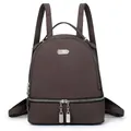 Quilted charcoal gray travel backpack with large capacity and silver metal zipper detailing - Coffee