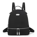 Black large capacity travel backpack for women with waterproof twill fabric and silver zippers - Black