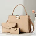 Three-piece women bag set in beige featuring a tote, wallet, and card holder with B-lock - Khaki