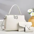 Juego de bolsos de 3 piezas blanco con patrón de lichi y elegante hebilla de metal tipo B - Blanco Roto