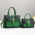 Ensemble sacs à main vert foncé motif crocodile avec boucle dorée et bandoulière - Sac à Main Et Mini Sac (JC W5681#) / Vert