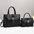 Ensemble de sacs à main noirs en relief crocodile avec boucle dorée et bandoulière - Sac à Main Et Mini Sac (JC W5681#) / Noir