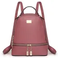 Fashionable dark red litchi texture PU leather backpack with gold metal hardware - 24x12x28cm / Pink