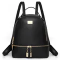 Stylish black PU leather backpack with lychee texture and elegant gold-tone metal hardware - 24x12x28cm / Black