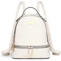 Dettaglio zaino bianco in pelle martellata con cerniere dorate e spallacci regolabili - 24x12x28cm / Bianco Sporco