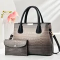 Rainbow gradient faux crocodile leather tote bag set with matching long zipper wallet - Light Gray