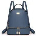 Zaino alla moda in pelle PU blu per donna con trama litchi e dettagli in metallo dorato - 24x12x28cm / Blu