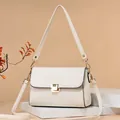 Elegant cream lychee pattern crossbody bag for women with golden square lock and dual straps - Off White