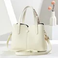 Beige tote bag with litchi texture and decorative scarf on handle for daily use - Off-white