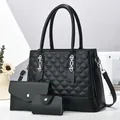 Schwarzes gestepptes Taschen-Set 3-teilig mit Henkeltasche, Geldbörse und Kartenetui - Set aus Tragetasche, Briefumschlag-Geldbörse und Kartenetui / Schwarz