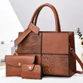 Brown crocodile pattern shoulder bag 3-piece set with tote and crossbody strap - 30x12x23cm / Crocodile Pattern Patchwork Tote Handbag And Purse And Card Holder / Earthy Yellow