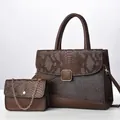 Conjunto de bolso tote y bandolera marrón oscuro en cuero sintético y piel de serpiente - 30x13x23cm / Bolso tote y bolso con cadena / Marrón