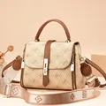 Retro vintage satchel bag in beige and brown with floral print and wide strap - Small / Apricot