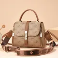 Vintage brown crossbody handbag for women with geometric pattern and wide strap - Small / Khaki