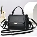 Sac à main noir en cuir avec fermoir argenté et bandoulière large rayée noire et blanche - Noir