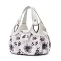 Bolso de mujer con estampado floral de tinta y asas de cuero lichi blanco - Blanco / Flor Gris