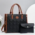 Sac à main matelassé noir avec poignées marron et pochette assortie, ensemble de deux - Noir