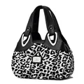 Bolso de mano para mujer con estampado de leopardo blanco y negro y hebillas de plata - Negro / Estampado de Leopardo