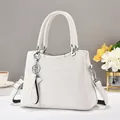 White lychee leather tote bag with double handles and detachable strap for women - White