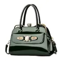Deep green patent leather handbag with vintage gold frame and glossy diamond finish - Dark Green