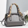 Gray embossed patent leather handbag for women with silk scarf and gold hardware - Geometric Pattern (-8#) / Gray