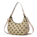 Beige and pink printed hobo bag with adjustable shoulder strap on white background - Small / Khaki