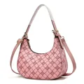 Pink printed leather shoulder bag with gold D-charm and adjustable strap - Small / Pink