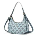 Sac hobo bleu clair avec imprimé losanges et logo D doré sur fond blanc - 26x9x23cm / Bleu