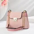Borsa a tracolla intrecciata rosa con fibbia quadrata dorata e tracolla a catena - L26 P10 A21 / Rosa
