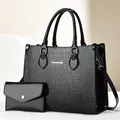 Large black crocodile pattern patent leather shoulder bag with matching coin purse - 31*13*25CM / Black