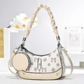 Chic cream crescent underarm bag with monogram print and mini round coin purse - Off White