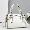 White embossed leather handbag with GD monogram pattern and silk scarf handle detail - GD Letter Pattern (-7#) / White