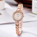 Elegant rose gold women's quartz watch with diamond-encrusted bezel and metal link strap - Rose Gold Band White Dial