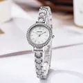 Elegant silver diamond-encrusted women watch with chain strap and mother of pearl dial - Silver Band White Dial