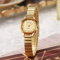 Elegant gold octagonal quartz watch for women featuring a retro stainless steel stretch band - Polygon Style-Gold Band Gold Dial