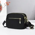 Quilted black nylon crossbody phone bag with multiple zipper layers and gold hardware - Multi-Pocket Plain Style / Black