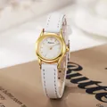 Elegant dameskwartshorloge met een gouden ronde kast en een witte luxe lederen band - Witte Band Gouden Kast Witte Wijzerplaat