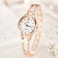 Elegant rose gold steel strap watch with Roman numeral dial for stylish women - Rose Gold Case White Dial / Gold